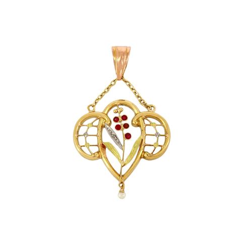 Pendentif Ors Rubis Roses De Diamant Et Perle Fine