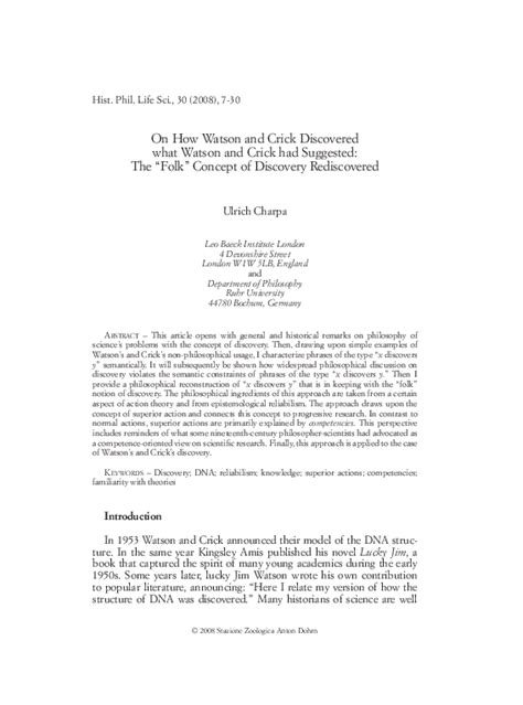 (PDF) On How Watson and Crick Discovered what Watson and Crick had Suggested: The ‘‘Folk ...