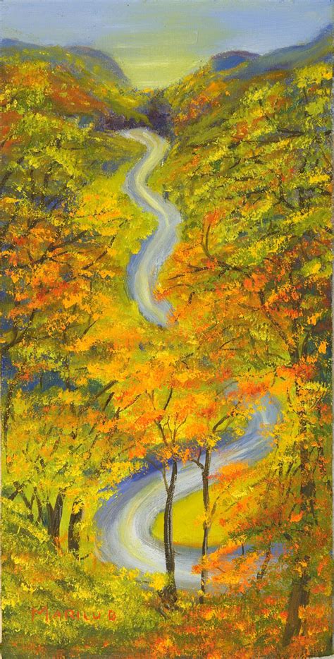 Oil painting Original Art Country road in Autumn winding | Etsy