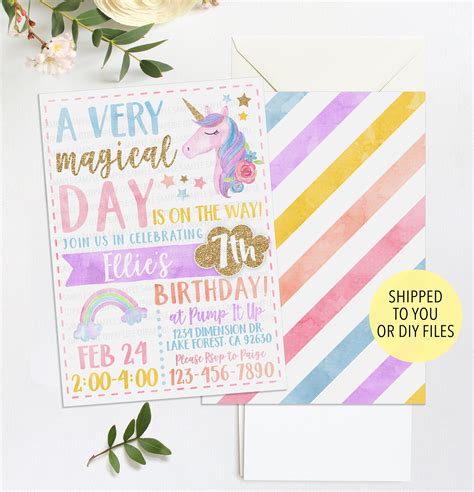 Unicorn Party Invitation Rainbow Invitation Magical Birthday Etsy