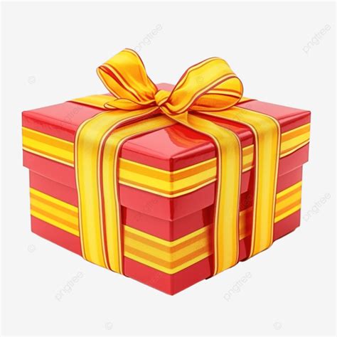 Red Stripes Gift Box With Yellow Ribbon Red Lined Stripes PNG