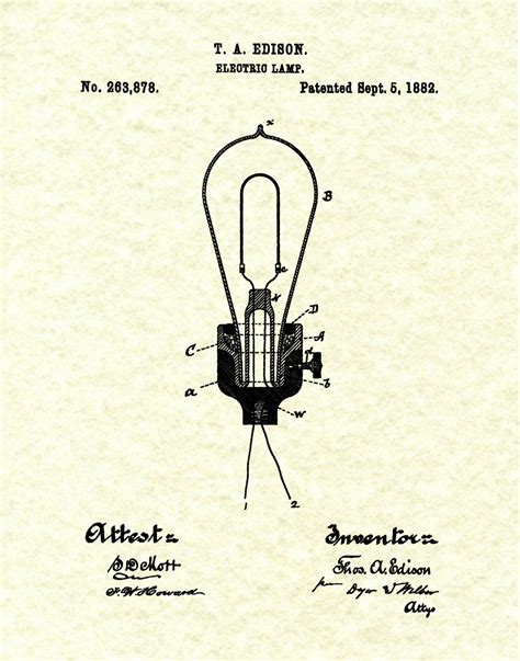 1882 Thomas Edison Patent Print - Edison Electric Light Bulb Patent ...