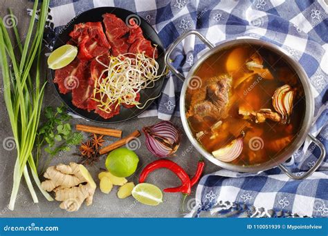Hot Beef Bone And Meat Broth Stock Image Image Of Background Brown
