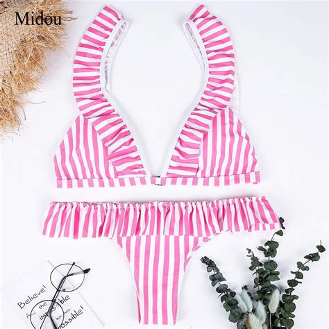 Midou 2019 Sexy Ruffle Bikini Women Swimwear Push Up Swimsuit Ruffle