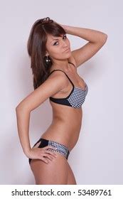 Sexy Bikini Model Over Gray Background Stock Photo 53469745 Shutterstock