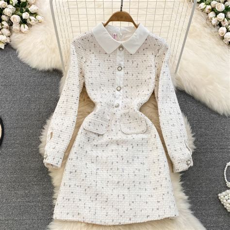 Nova Primavera Mulher Coreana Elegante Lapela Moda Linha A Vestidos