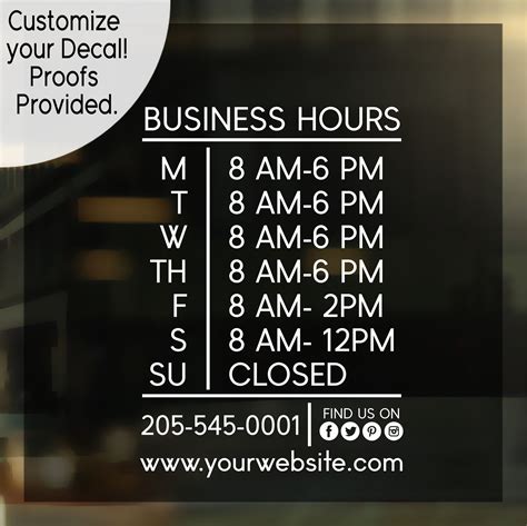 Business Hours Vinyl Decal For Store Front Etsy