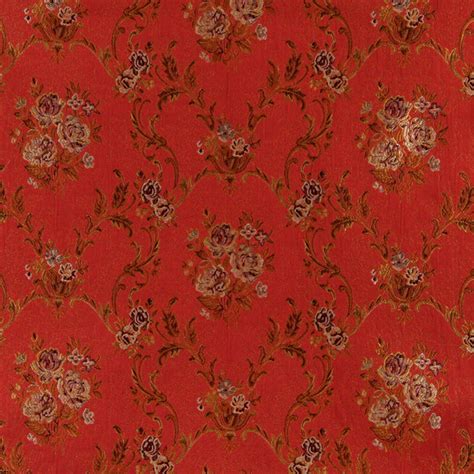 Red Brown Gold And Ivory Floral Brocade Upholstery Fabric By The Yard