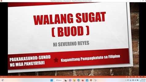 BUOD NG WALANG SUGAT Ni SEVERINO REYES PAGTALAKAY YouTube