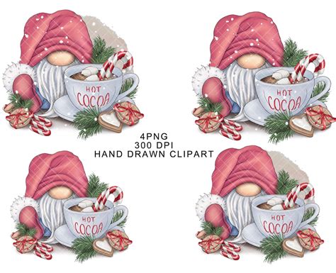 Christmas Gnome Png Hot Cocoa Pink Winter Clipart Digital Gonk Waterslide Watercolor Mug Choc
