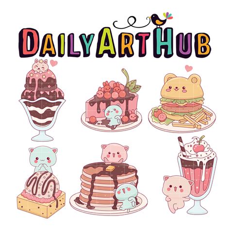 Cute Sweet Desserts Illustration Stickers Clip Art Set Daily Art Hub