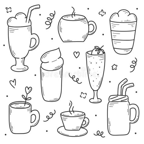 Hand Drawn Hot Drinks And Smoothies Set Stock Vector Illustration Of Natural Doodle