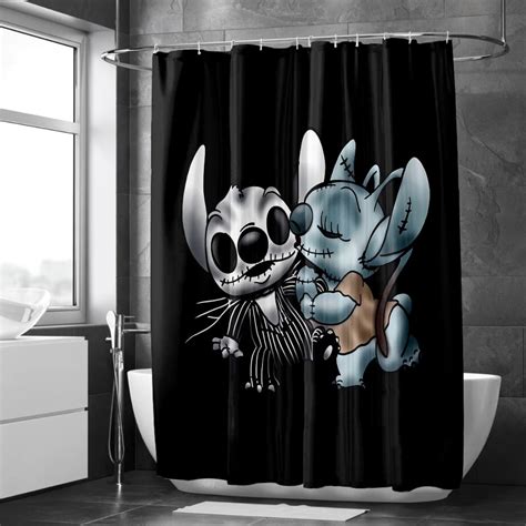 Cartoon Lilo Stitch Print Shower Curtain Aesthetics Waterproof