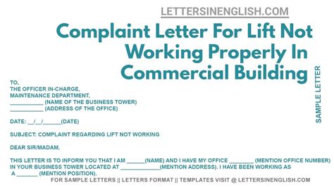 Complaint Letter For Lift Not Working Properly In Commercial Building