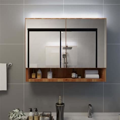 LIY Armoire à miroir de salle de bain LED Chêne 80x15x60 cm MDF