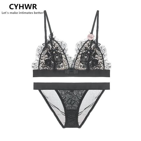 Cyhwr Sexy Transparent Lace Bralette Set Ultrathin See Through Lingerie