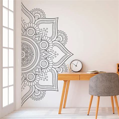 Hot Half Mandala Flower Vinyl Wall Decals Master Bedroom Headboard