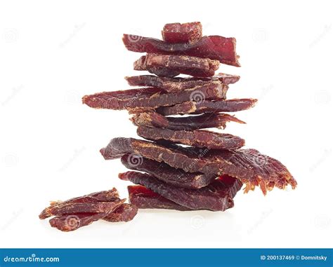 Beef Jerky Pieces Isolated On White Background Portion Of Beef Jerky