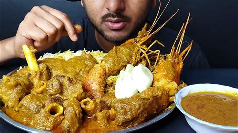 Lunch Oily Fatty Mutton Curry Eating With Rice Golda Chingri🍤 Curry