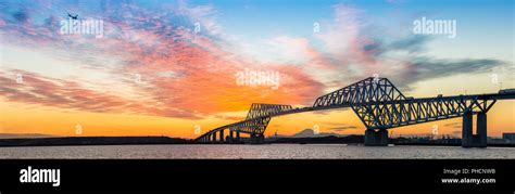 Tokyo Gate Bridge Sunset Panorama Stock Photo Alamy