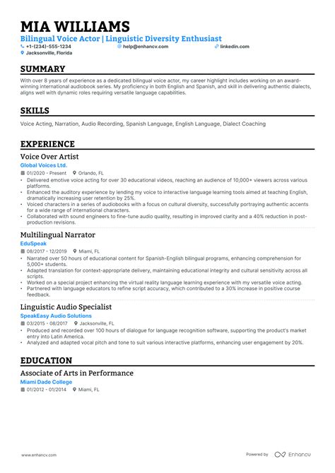 10 Voice Actor Resume Examples & Guide for 2025