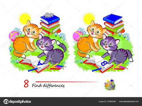 Temukan Perbedaan Ilustrasi Lucu Anak Kucing Belajar Permainan Teka