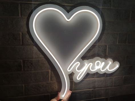 Neon Heart I Love You Neon Sign Handmade Decor White Neon Sign Etsy