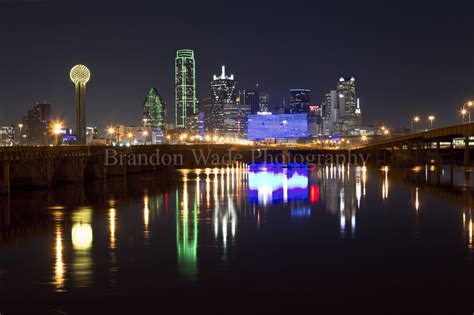 Nighttime Dallas Skyline Reflected In The Flooded Trinity River