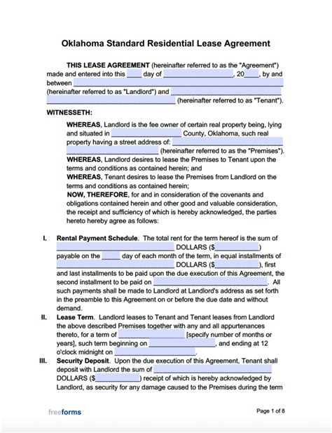 Free Oklahoma Standard Residential Lease Agreement Template Pdf Word