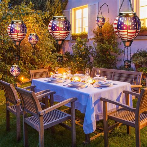 SUSUchens Solar Hot Air Balloon Lantern Light Solar Power US Flag Pattern Outdoor Garden Balloon