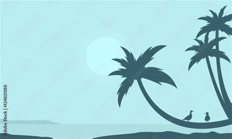 Palm on the beach scenery silhouettes Stock Vector | Adobe Stock