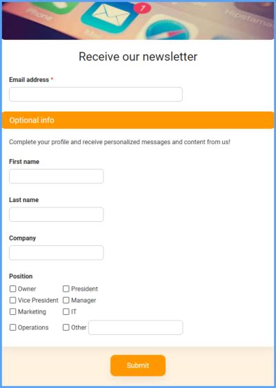 Newsletter Signup Form Template Formsite