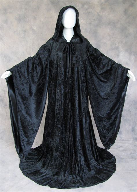 Black Wizard Robe With Hood Sleeves Fashion Velvet Costume Etsy