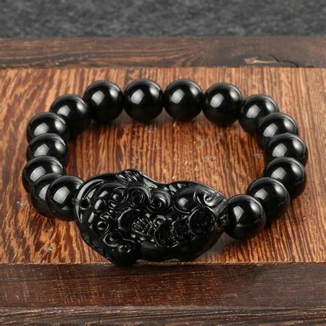 Uds Feng Shui Negro Obsidiana Piedra Riqueza Pi Xiu Pulsera De La