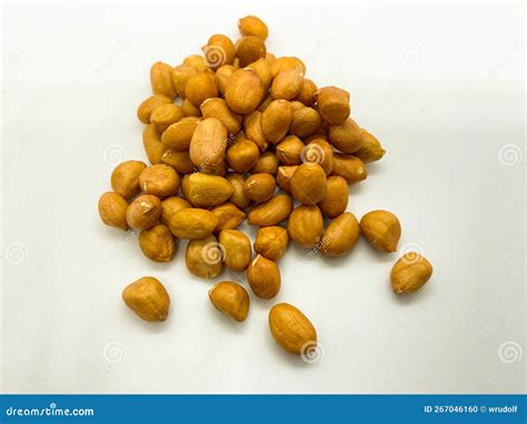 Close Up Pile Of Skinless Peanuts Without Shell Isolated On White