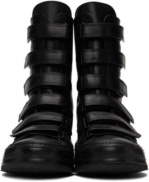 Ann Demeulemeester Black Leather Velcro High Top Sneakers Ann Demeulemeester