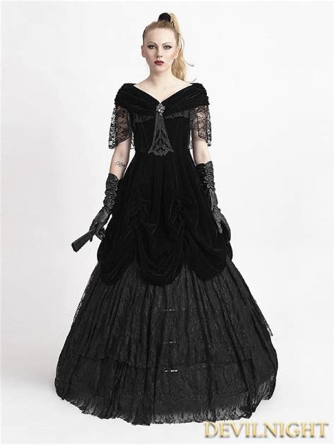 Black Velvet Off The Shoulder Gothic Victorian Dress Uk