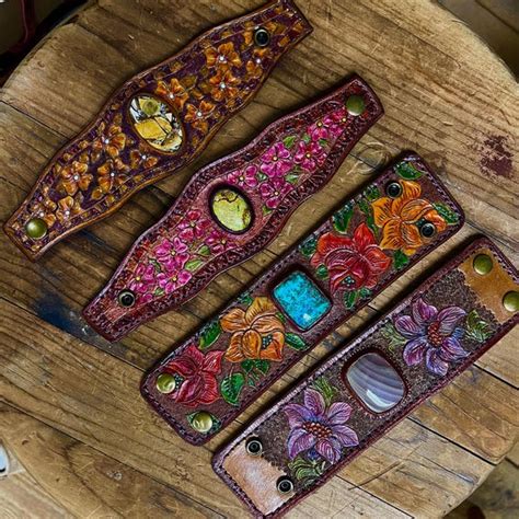 Leather Tooled Bracelet Etsy