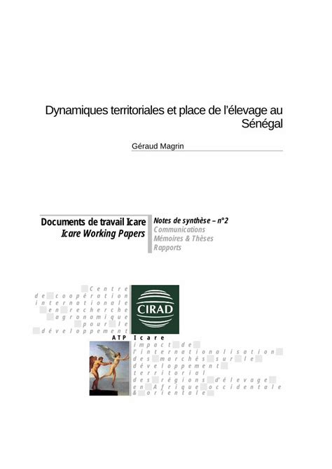 Pdf Dynamiques Territoriales Et Place De L Levage Au S N Galepe