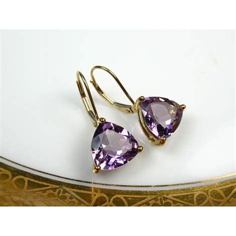 Very Fine Vintage 9K Gold Amethyst Drop Earrings 1970s Gold