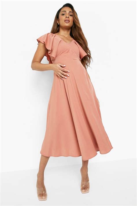 Maternity Occasion Tie Back Frill Midi Dress Boohoo Uk