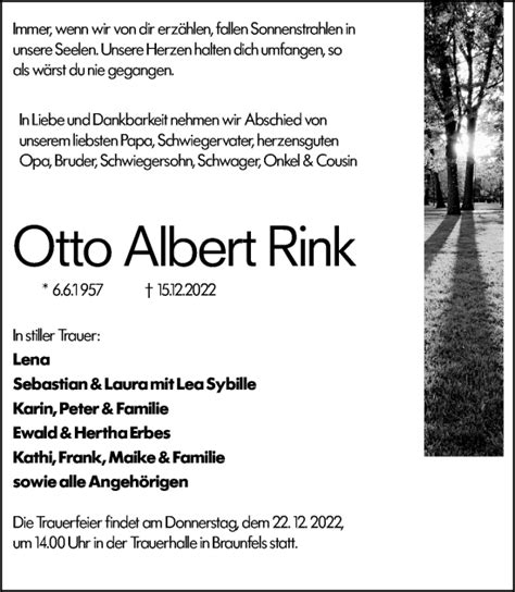 Traueranzeigen Von Otto Albert Rink Vrm Trauer De