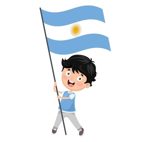 Ilustración Del Niño Que Sostiene La Bandera De Argentina Vector Premium