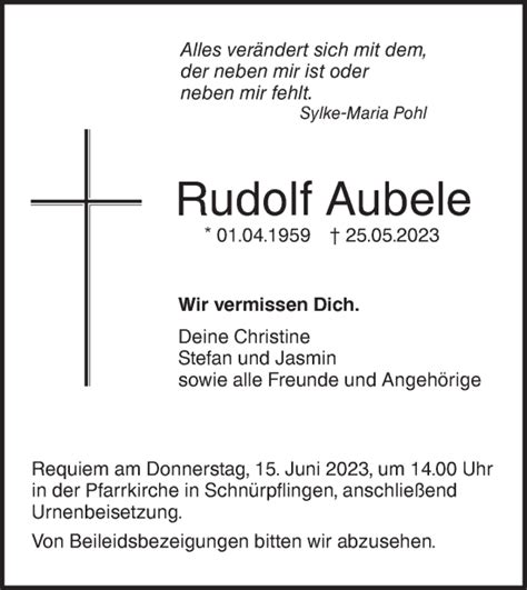 Traueranzeigen von Rudolf Aubele Südwest Presse Trauer