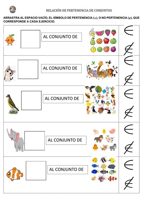 Relación de pertenencia interactive worksheet Math Sheets Online