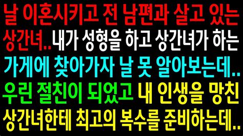 실화사연날 이혼시키고 전 남편과 살고 있는 상간녀내가 성형을 하고 상간녀를 찾아가 내 인생을 망친 상간녀한테 최고의