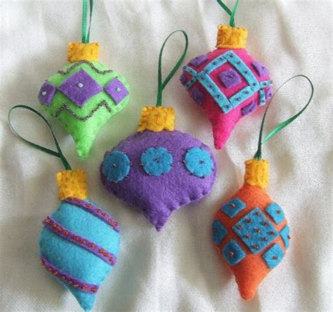5 Beaded Felt Ornaments Bright Colors