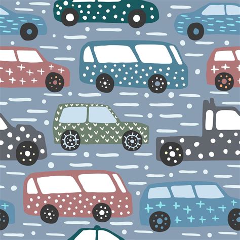 Seamless Pattern With Hand Drawn Car Doodle Cars Vector Illustration