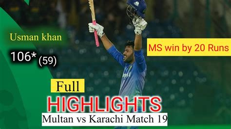 Multan Sultan VS Karachi King Full Highlights 2024 Usman Khan 106 Runs