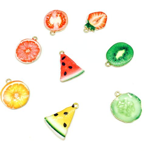 30pcs Lot Gold Color Enamel Kiwi Watermelon Strawberry Fruit Charm